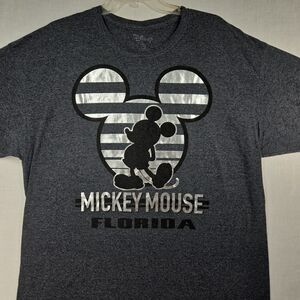 Disney Mickey Mouse Gray T-Shirt Silver Metallic Logo Florida Men XL Shiny Fun